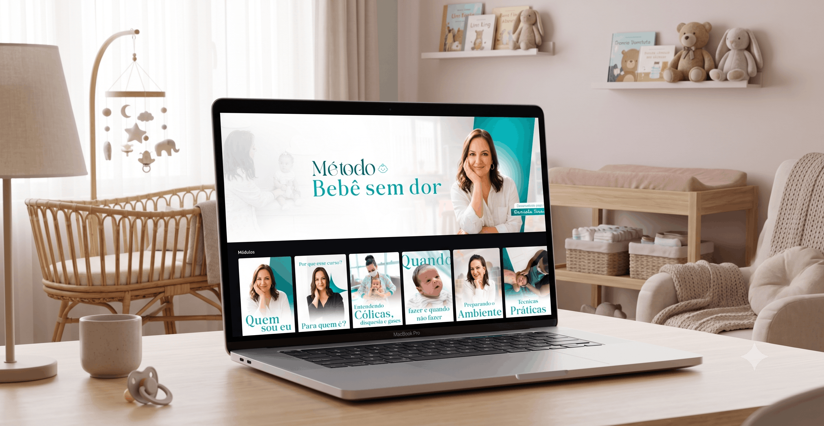 Plataforma do Método Bebê sem Dor em notebook, tablet e celular